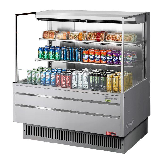 Turbo Air - TOM-48L-UF-S-3S-N, 46-3/4"L Low Profile Glass Side Panel, 2 shelves - European Straight / Stainless Steel
