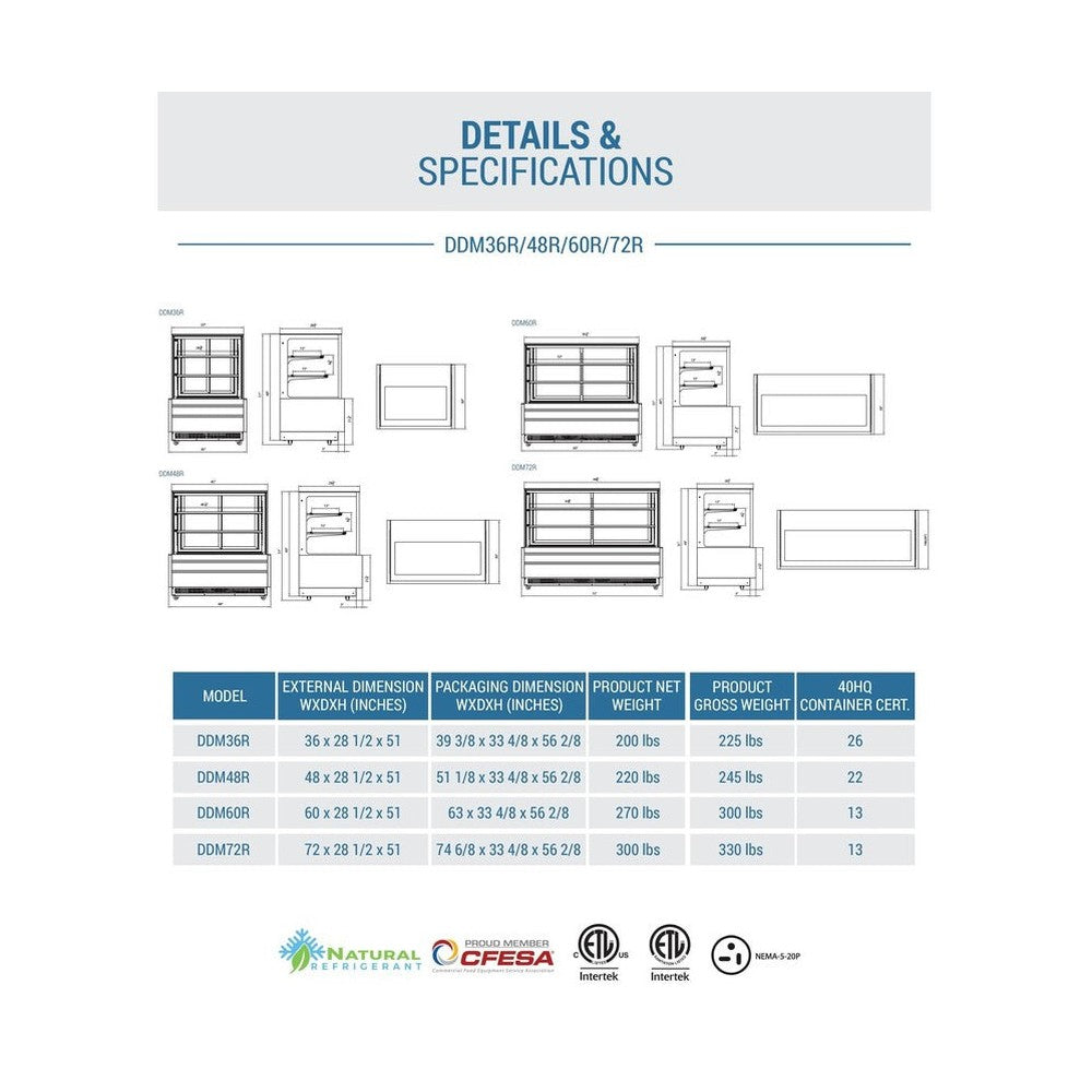 Chef AAA - CV-180 72" Refrigerated Flat Glass Bakery Display Case