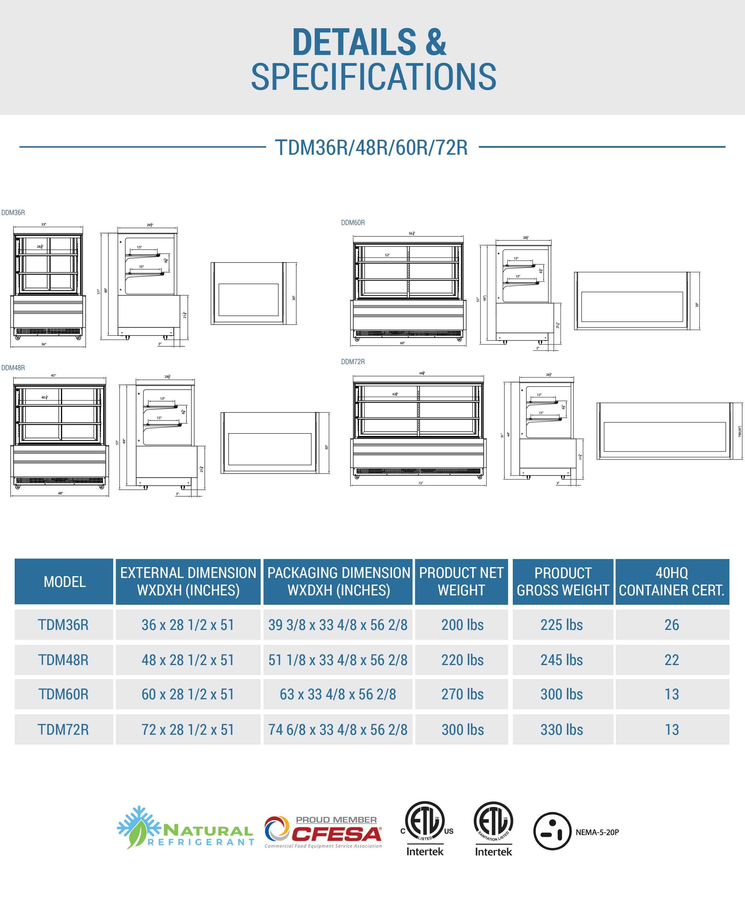 Chef AAA - TDM36R, 36" Straight Glass Bakery Case