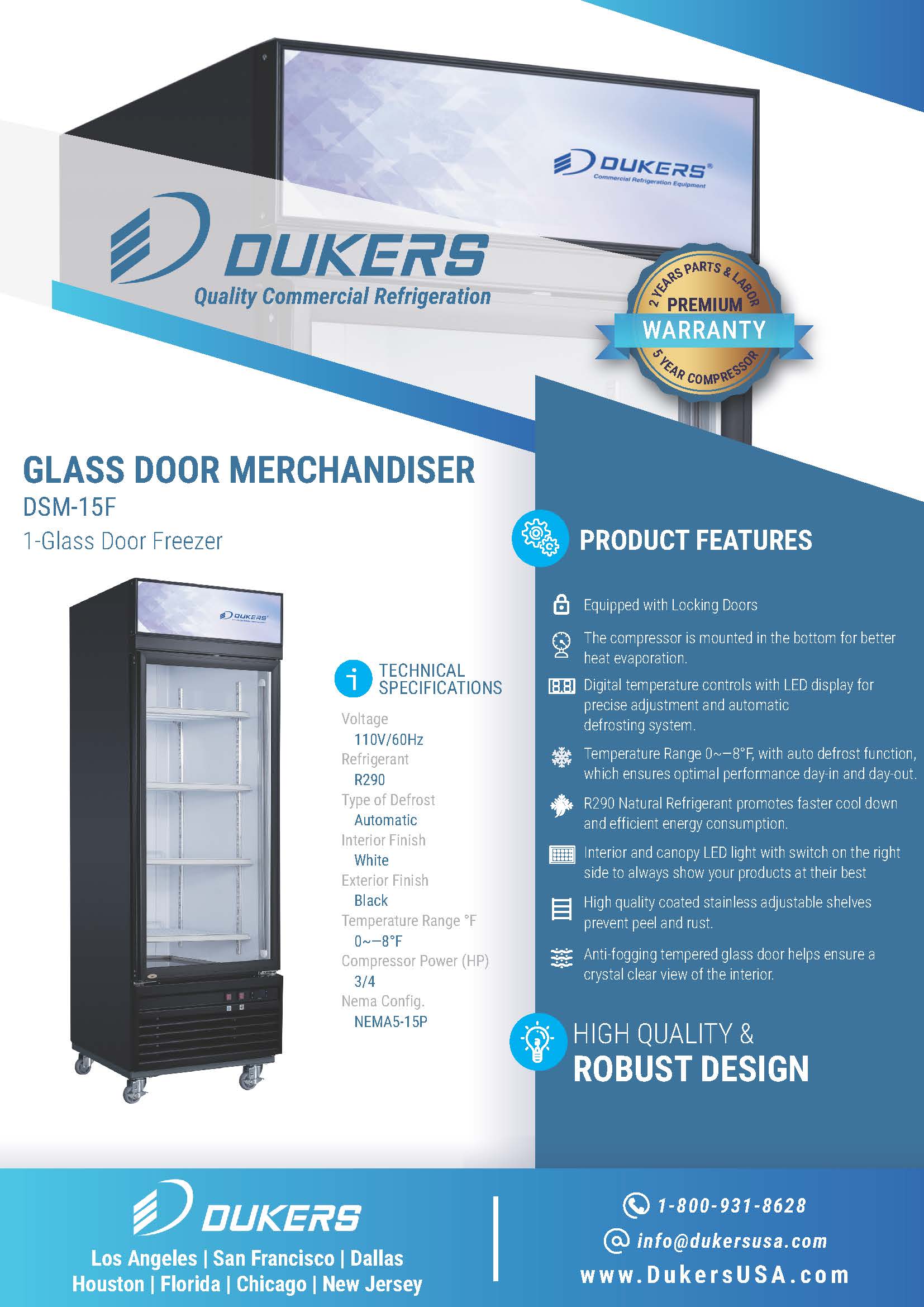 Dukers - DSM-15F Commercial 27-1/8"W 1 Glass Door Merchandiser Freezer