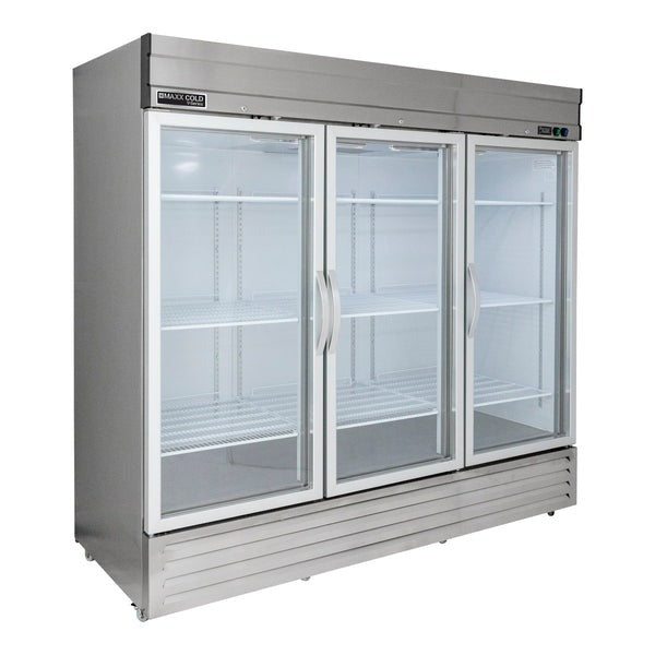 Maxx Cold - MVR-72GDHC V-Series 3 Glass Door Reach-In Refrigerator, Bottom Mount, in Stainless Steel