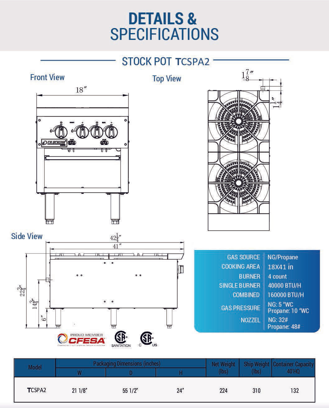 Chef AAA - TCSPA2 Commercial 2 Burner Stock Pot Range