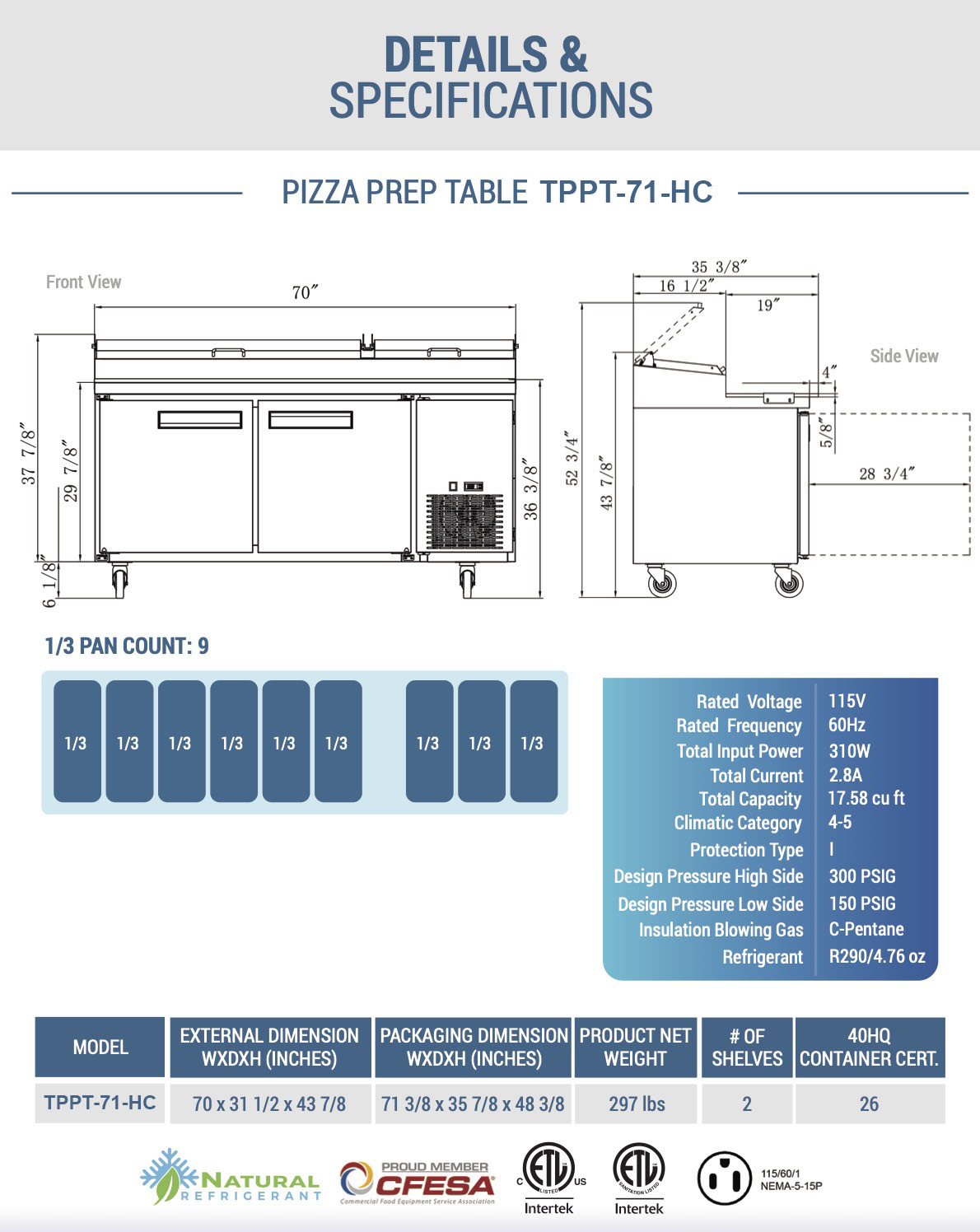 Chef AAA - TPPT-71-HC, Commercial 70