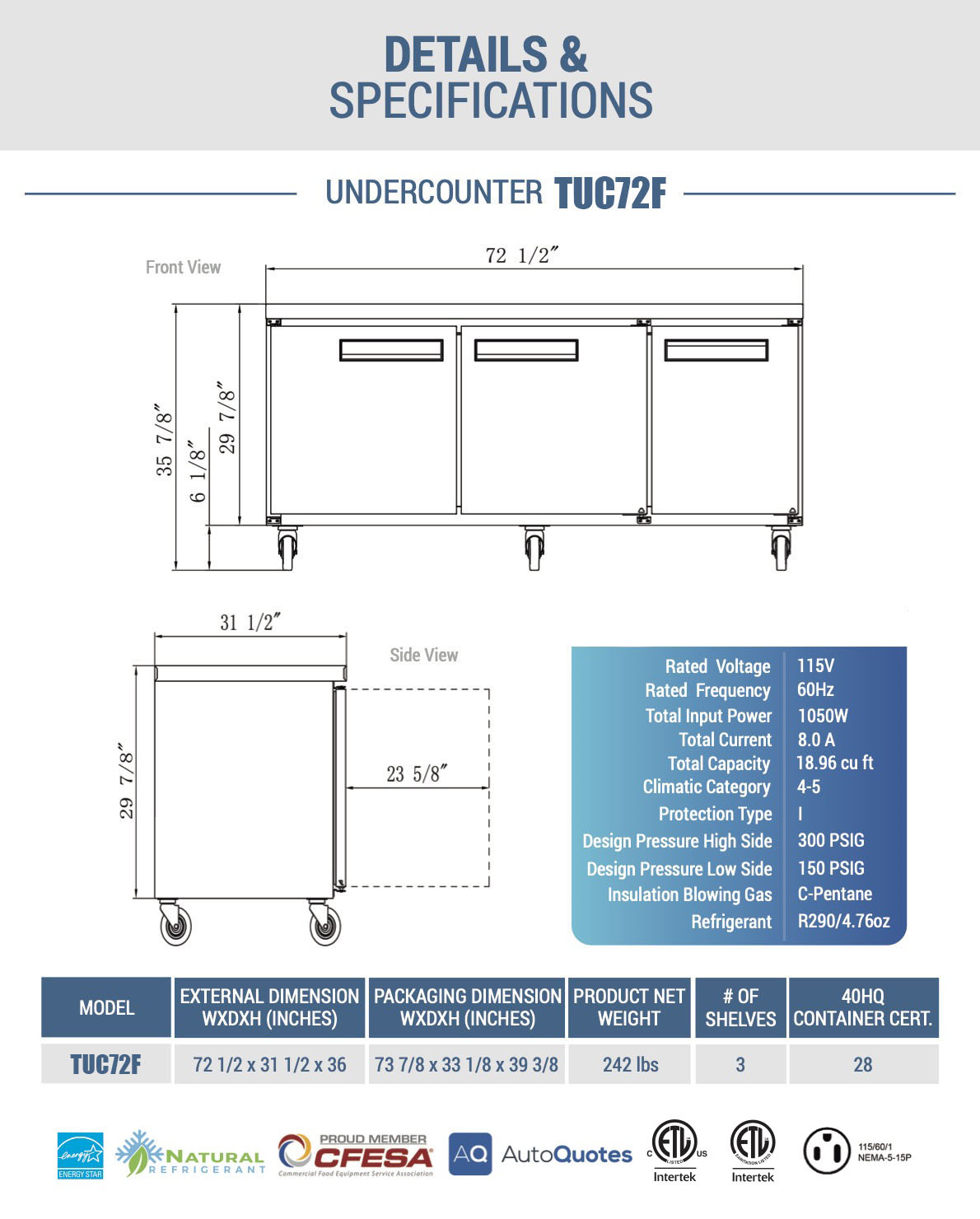 Chef AAA - TUC72F, Commercial 72