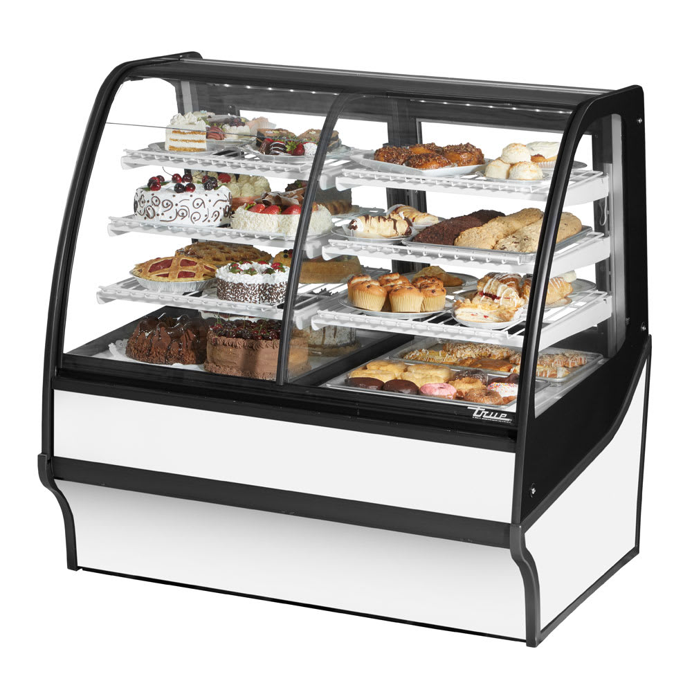 True TDM-DZ-48-GE/GE-W-W 48 1/4" Full Service Dual Zone Bakery Case w/ Curved Glass - (4) Levels, 115v