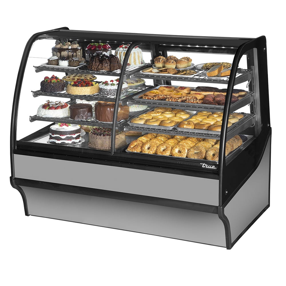 True TDM-DZ-59-GE/GE-S-S 59 1/4" Full Service Dual Zone Bakery Case w/ Curved Glass - (4) Levels, 115v