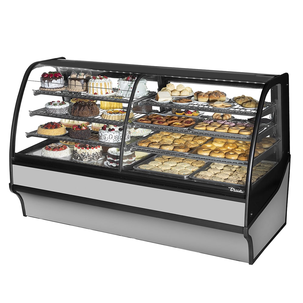 True TDM-DZ-77-GE/GE-S-S 77 1/4" Full Service Dual Zone Bakery Case w/ Curved Glass - (4) Levels, 115v