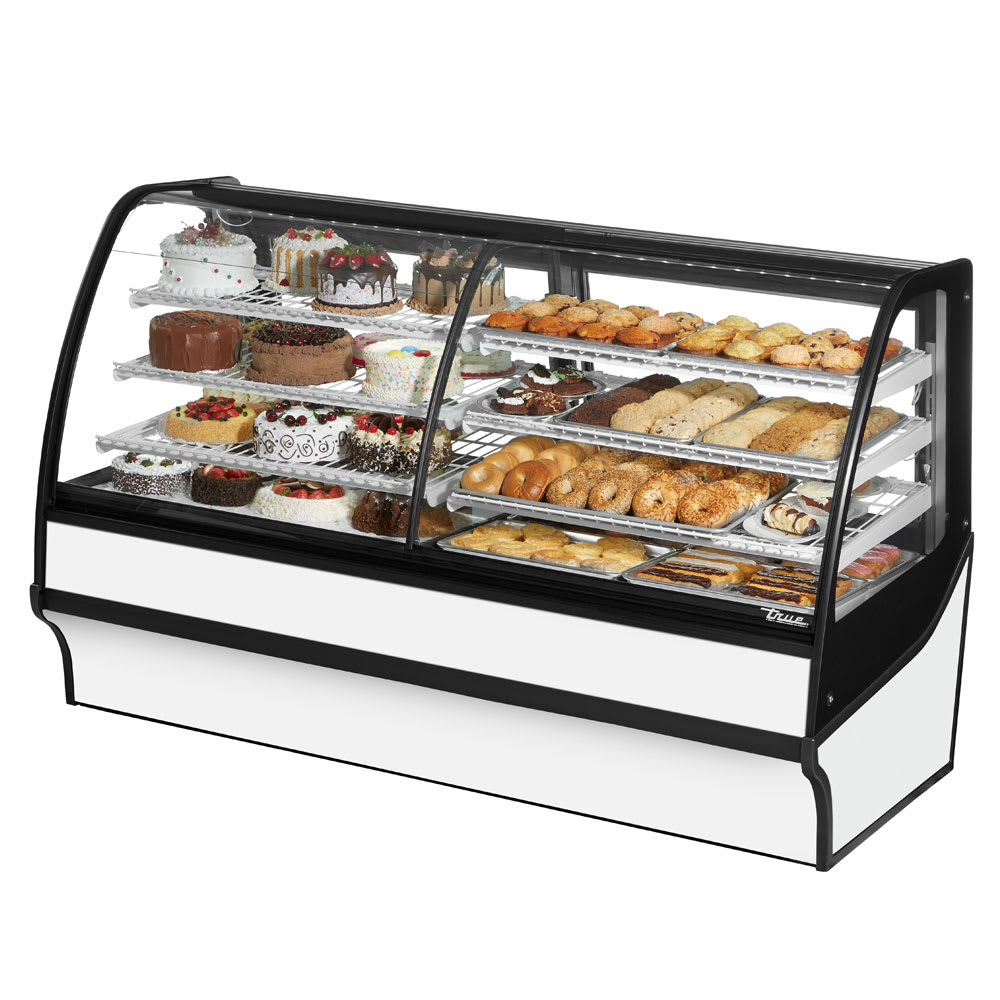 True TDM-DZ-77-GE/GE-W-W 77 1/4" Full Service Dual Zone Bakery Case w/ Curved Glass - (4) Levels, 115v