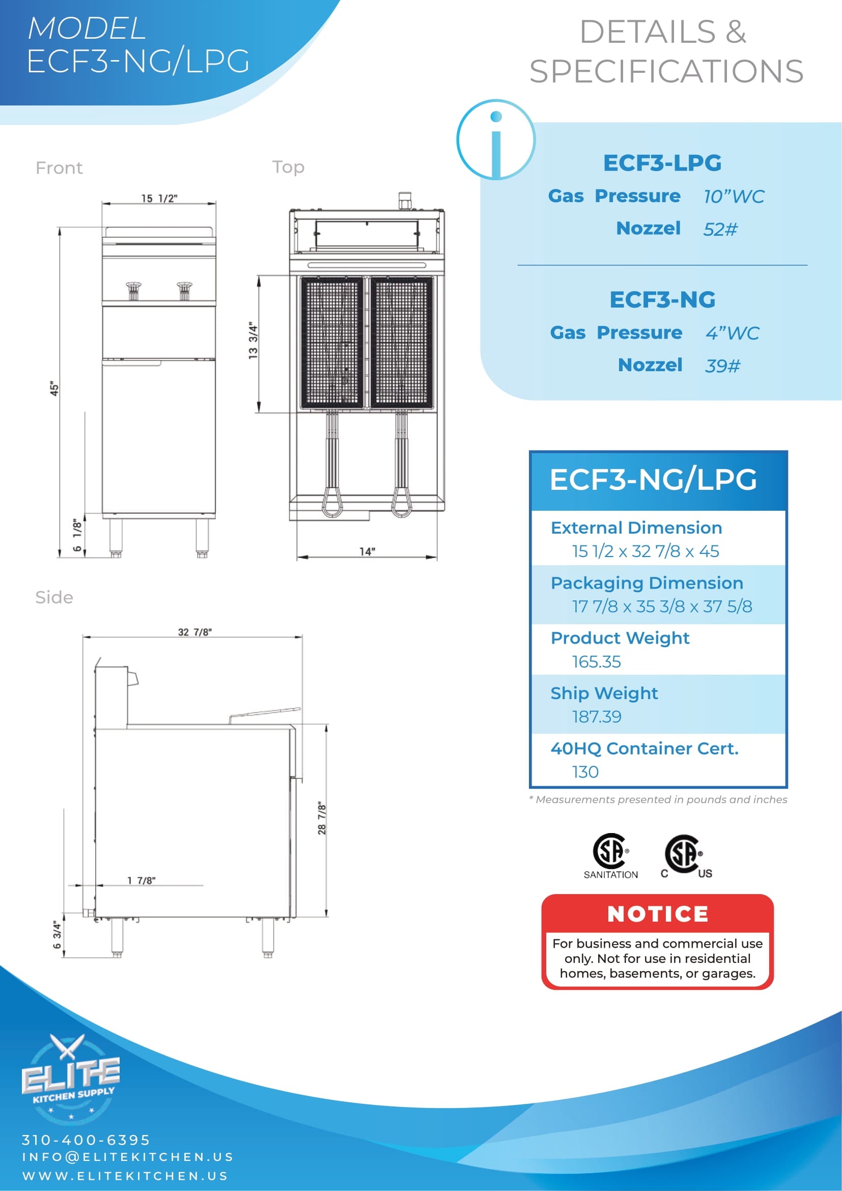 ECF3-LPG 3 Tube Burner Fryer