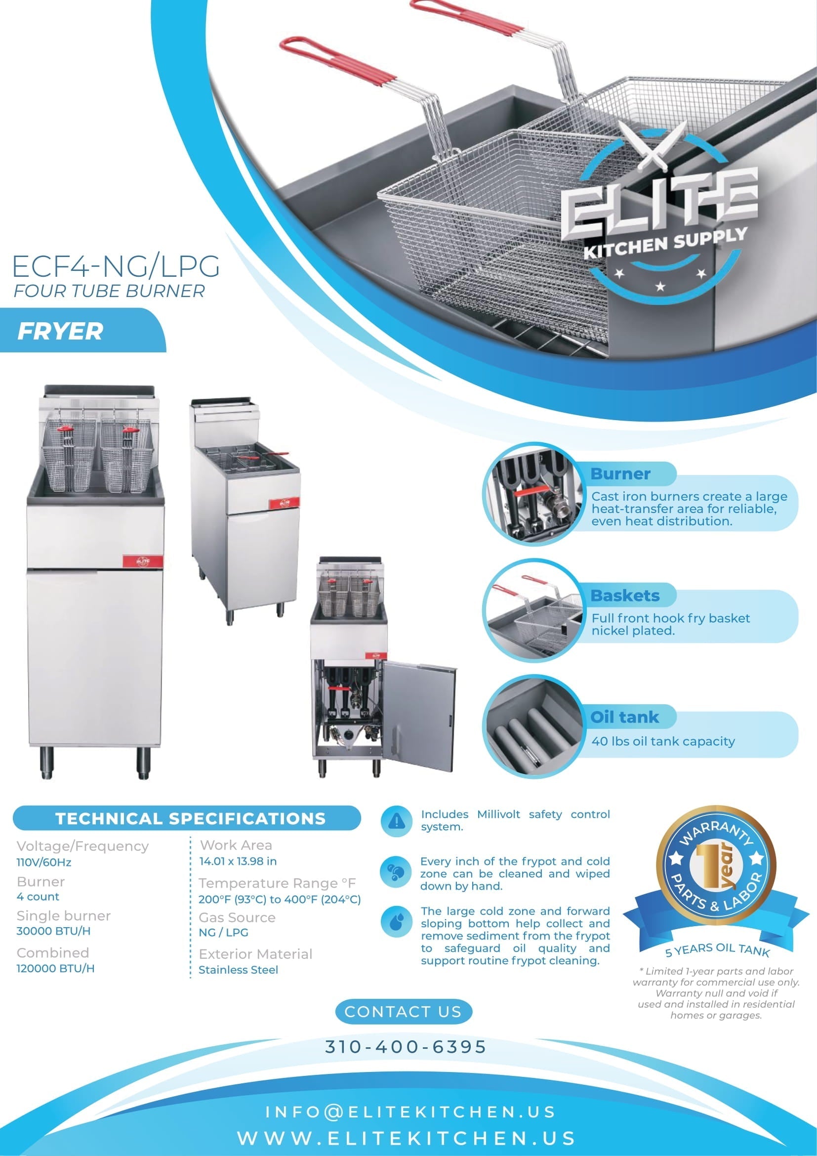 ECF4-LPG 4 Tube Burner Fryer