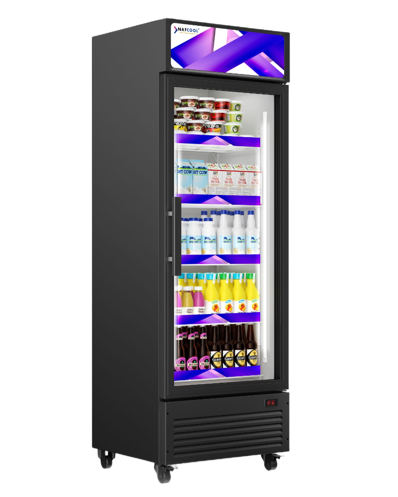 SDGR28''  Black Swing Glass Door Merchandiser Refrigerator with LED Lighting