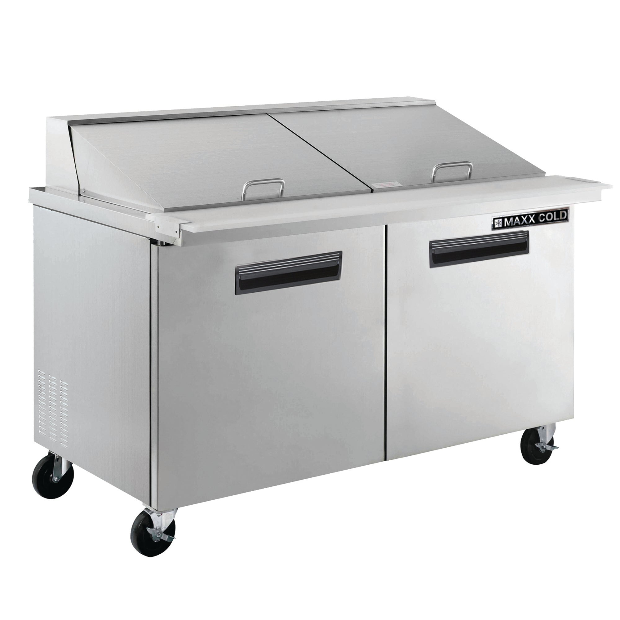 Maxx Cold - MXCR60MHC Two-Door Refrigerated Megatop Prep Unit, 61"W, 15.5 cu. ft. Storage Capacity, Equipped with (24) 4" Deep Pans and Cutting Board, in Stainless Steel